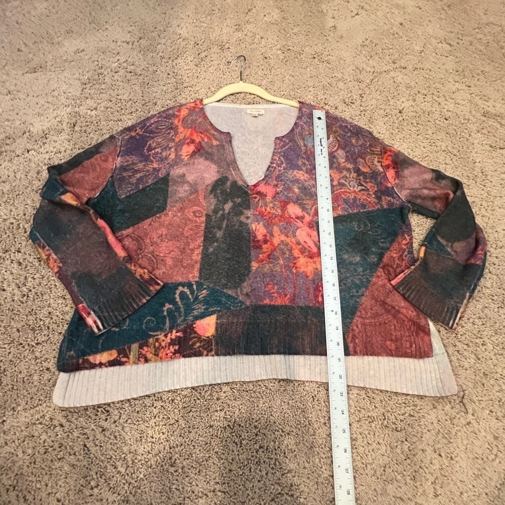 Small Anthropologie pilcro v neck cashmere hi low sweater multi color pattern - Picture 7 of 14